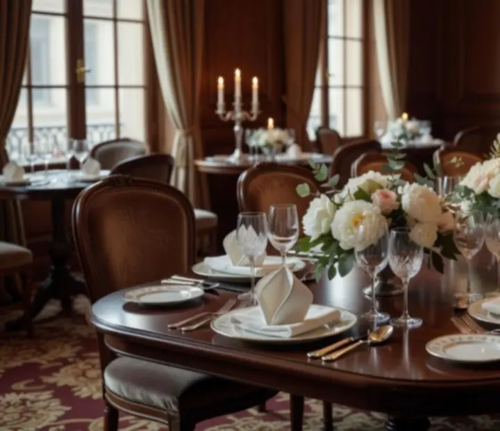 Salon privé de restaurant prêt à accueillir une soirée gastronomique