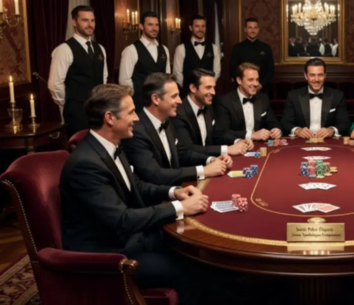 Table de poker élégante entourée de convives bien habillés dans un restaurant haut de gamme