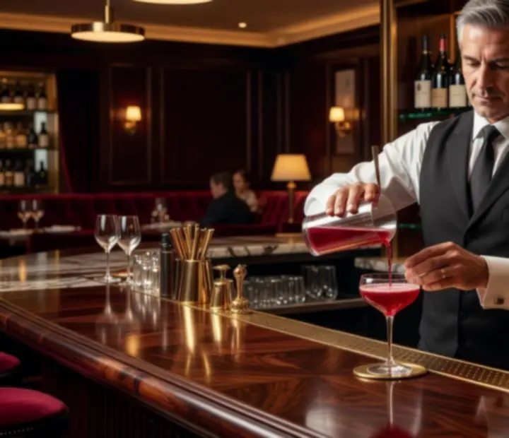 Sommelier et barman préparant un cocktail dans un bar élégant