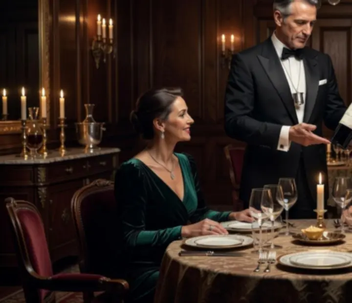 Sommelier servant un grand cru au verre dans un restaurant gastronomique